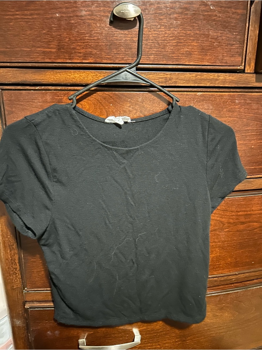 Women's Black Short Sleeve Crop Top — Casual Crewneck